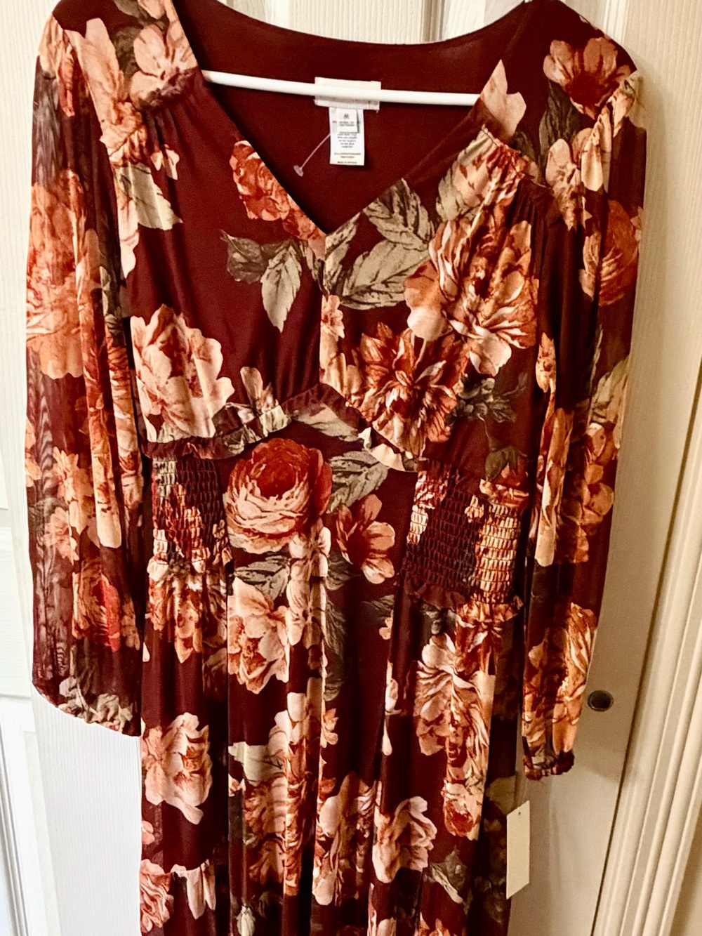 Kate and Lily Floral Maxi Dress in Burgundy with Long Sleeves